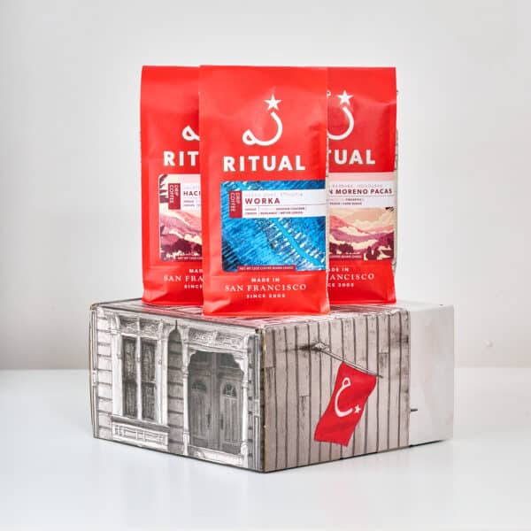 3 bags of drip coffee on top of gift box