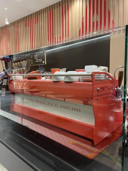 red espresso machine