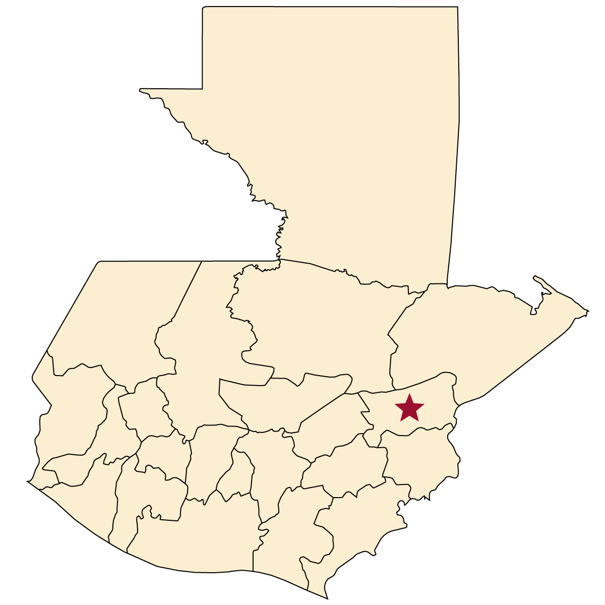 Map of Guatemala with a star on Zacapa